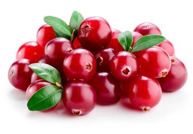 Cranberry with leaves isolated on white.